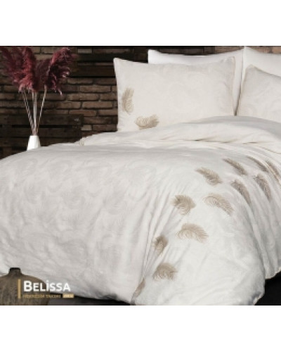Постельное белье Grazie Home Belissa krem/bej жаккард с вышивкой евро