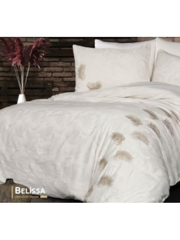 Постельное белье Grazie Home Belissa krem/bej жаккард с вышивкой евро