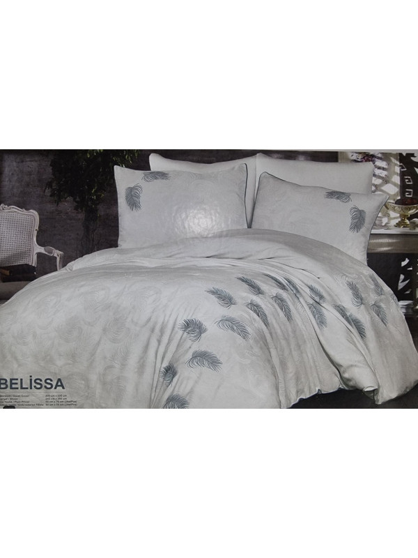 Постельное белье Grazie Home Belissa krem/lacivert жаккард с вышивкой евро