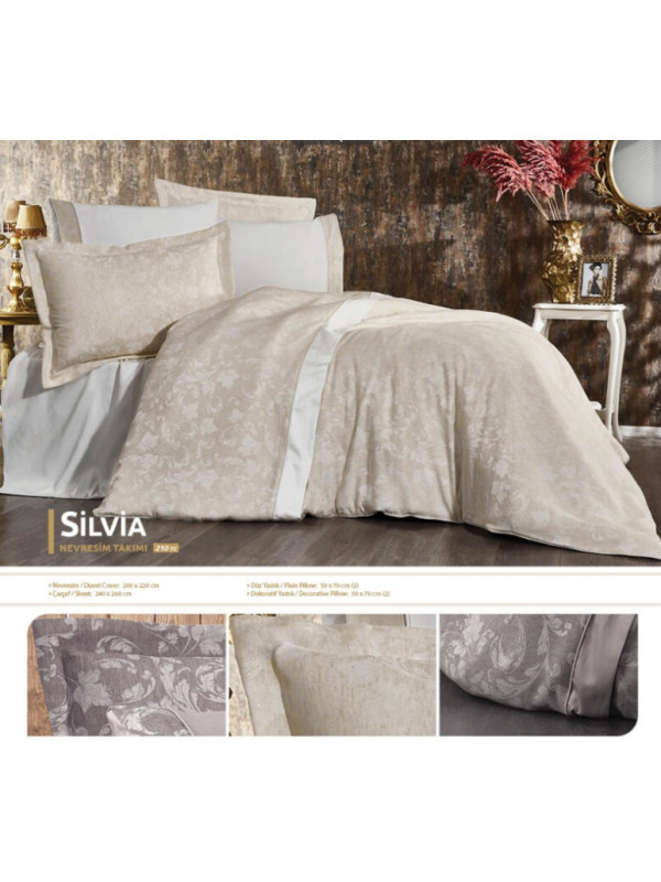 Постельное белье Grazie Home Silvia krem жаккард лен евро