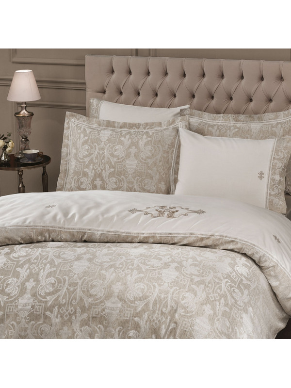 Постельное белье Tivolyo Home Emperyum bej жаккард делюкс лен евро