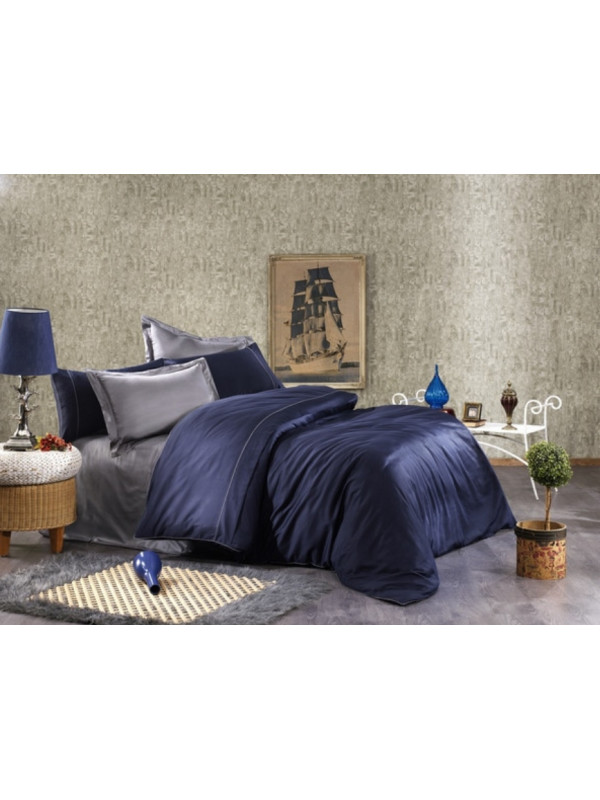 Постельное белье Grazie Home  евро, сатин делюкс (100%хлопок) ALIX Цвета: тёмно-синий/антрацит