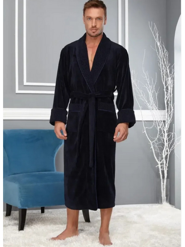 Халат мужской nusa хлопок/бамбук модель 2965    синий, xxxl