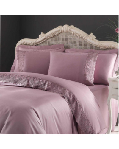 Постельное белье Tivolyo Home Regina (фиолетовое) делюкс сатин с гипюром семейное
