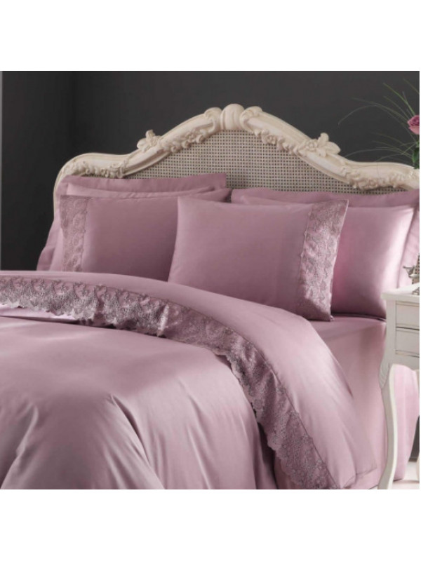 Постельное белье Tivolyo Home Regina (фиолетовое) делюкс сатин с гипюром семейное