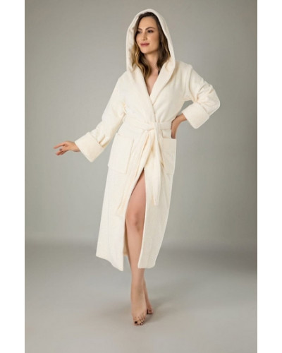 Халат женский nusa хлопок/бамбук модель 8655 с капюшоном   кремовый, xxxl