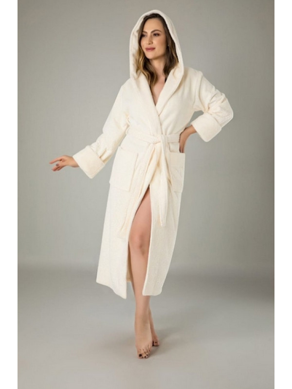 Халат женский nusa хлопок/бамбук модель 8655 с капюшоном   кремовый, l/xl