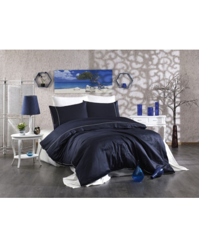 Постельное белье Grazie Home  евро, сатин делюкс (100%хлопок)  ALIX Цвета: тёмно-синий/кремовый