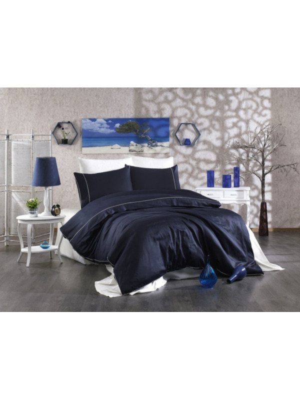 Постельное белье Grazie Home  евро, сатин делюкс (100%хлопок)  ALIX Цвета: тёмно-синий/кремовый