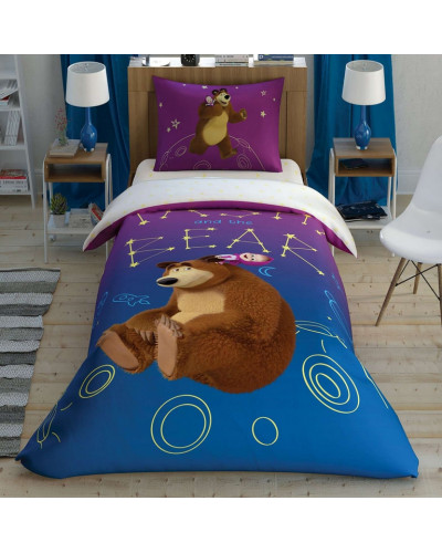Подростковое постельное белье Tac Disney Masha & The Bear Galaxy ранфорс полуторное на резинке