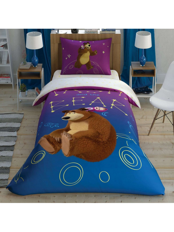 Подростковое постельное белье Tac Disney Masha & The Bear Galaxy ранфорс полуторное на резинке