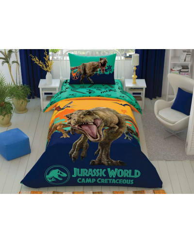 Подростковое постельное белье Tac Disney Jurassic World Camp ранфорс полуторное на резинке