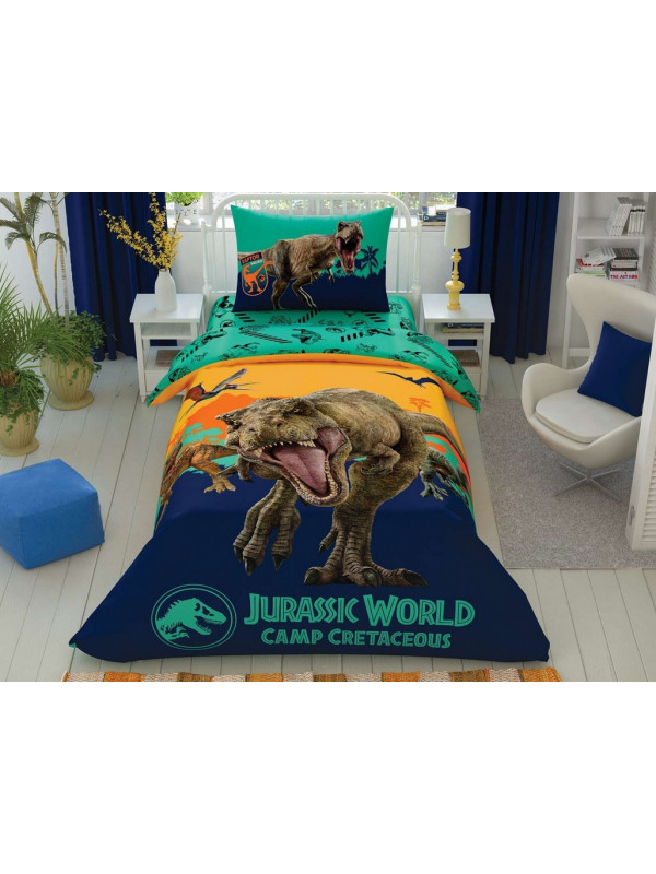 Подростковое постельное белье Tac Disney Jurassic World Camp ранфорс полуторное на резинке