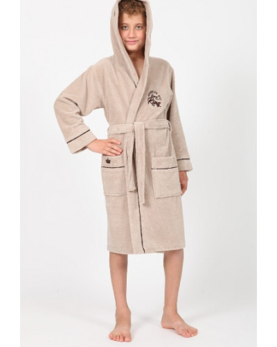 Детский халат для мальчика Nusa хлопок/бамбук, 9-10 лет, рост 134-140,    бежевый
