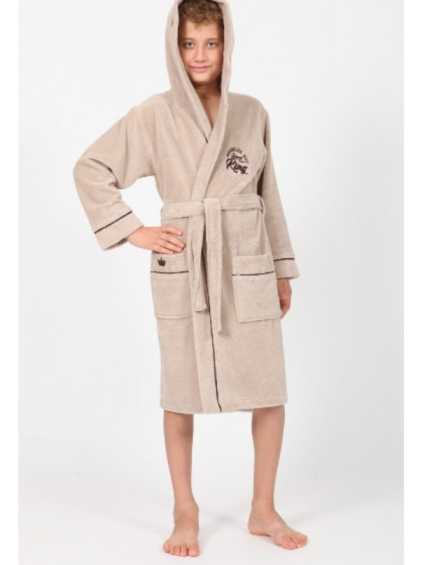 Детский халат для мальчика Nusa хлопок/бамбук, 13-14 лет, на рост 152-158,   бежевый