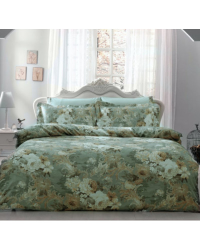 Постельное белье Tivolyo Home делюкс сатин жатый шёлк евро QUEEN Цвет: зеленый