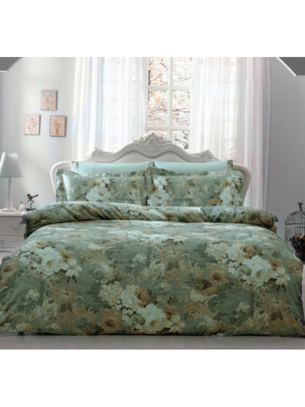 Постельное белье Tivolyo Home делюкс сатин жатый шёлк евро QUEEN Цвет: зеленый