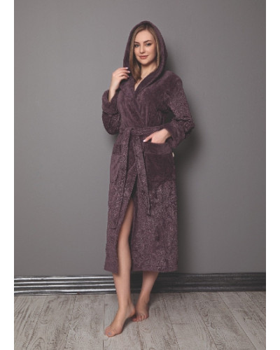 Халат женский nusa хлопок/бамбук модель 8655 с капюшоном   баклажановый, s