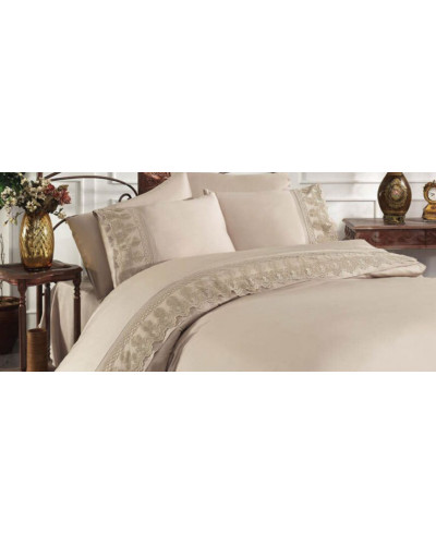 Постельное белье Grazie Home Ciwan (бежевое) делюкс сатин с гипюром евро