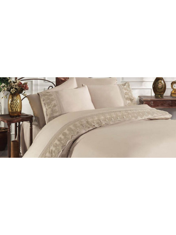 Постельное белье Grazie Home Ciwan (бежевое) делюкс сатин с гипюром евро
