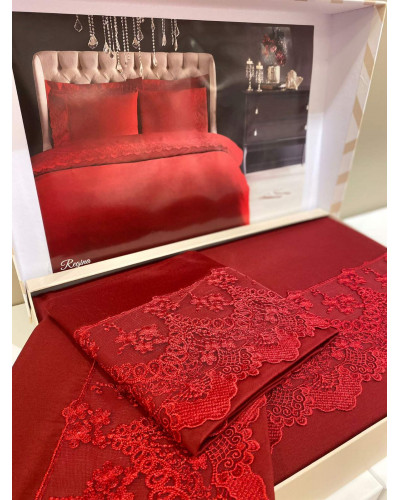 Постельное белье Tivolyo Home Regina bordo делюкс сатин с гипюром евро