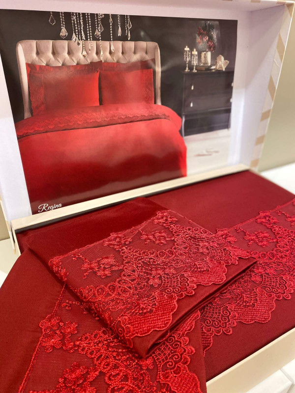 Постельное белье Tivolyo Home Regina bordo делюкс сатин с гипюром евро