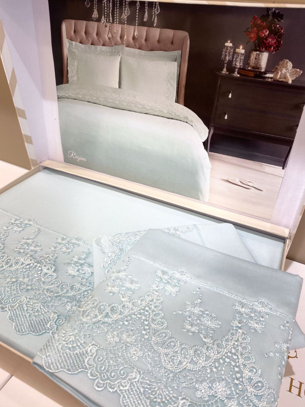 Постельное белье Tivolyo Home Regina su yesil делюкс сатин с гипюром евро