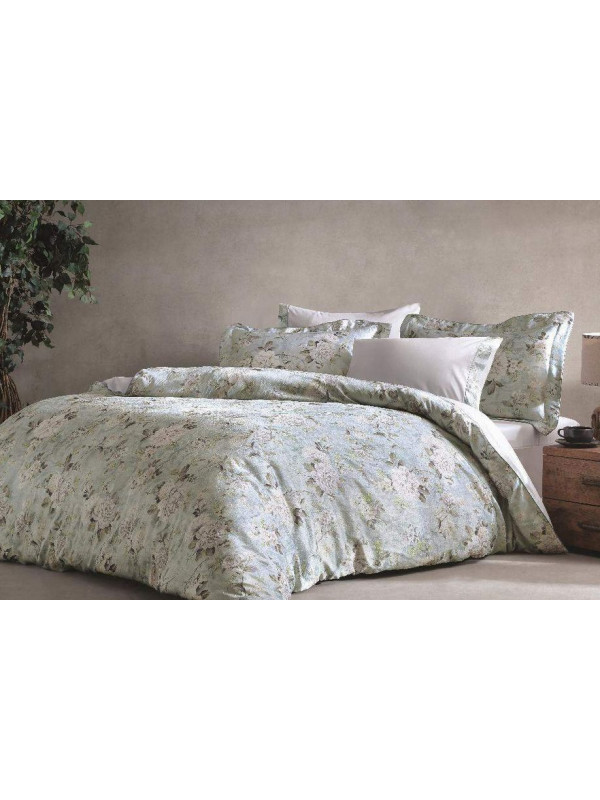 Постільна білизна Tivolyo Home Lignum mavi делюкс сатин жатий шовк євро