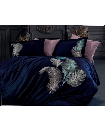 Постельное белье Dantela Iz Lacivert премиум сатин с вышивкой евро