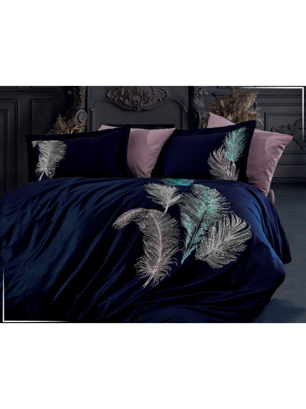 Постельное белье Dantela Iz Lacivert премиум сатин с вышивкой евро