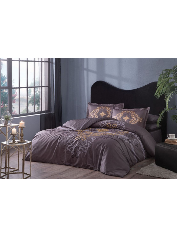 Постельное белье Tac Miura Kahve сатин Deluxe евро