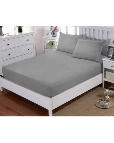 Простынь Tivolyo Home gri махровая на резинке 180x200 наволочки 2-50x70