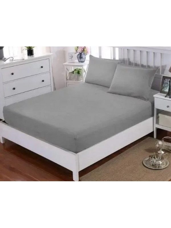 Простынь Tivolyo Home gri махровая на резинке 180x200 наволочки 2-50x70