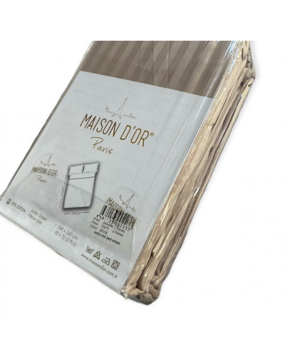 Простынь сатиновая Maison D'or beige 240x260 + наволочки 2-50x70