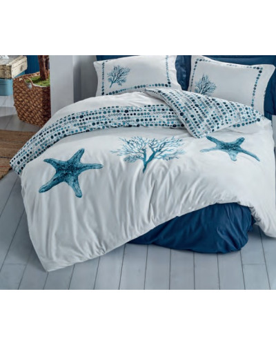 Постельное белье Cotton box Star lacivert ранфорс евро