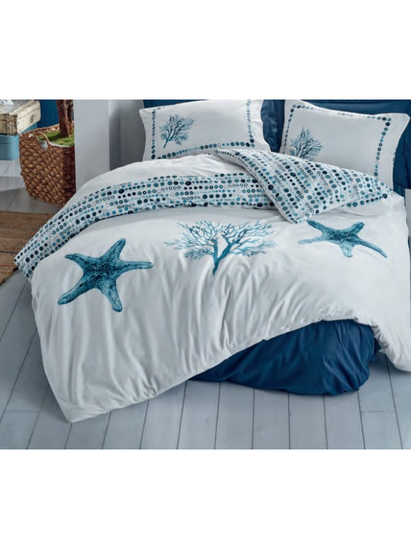Постельное белье Cotton box Star lacivert ранфорс евро