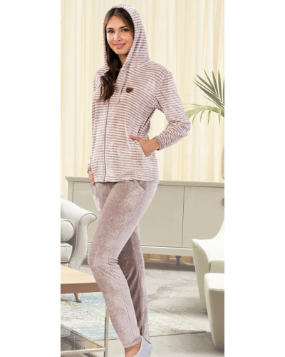 Пижама женская Bella Secret модель 5204 с капюшоном велюр хлопок,  m