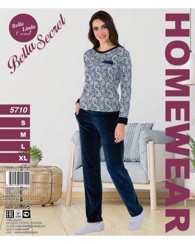 Пижама женская Bella Secret модель 5710 велюр хлопок,  s
