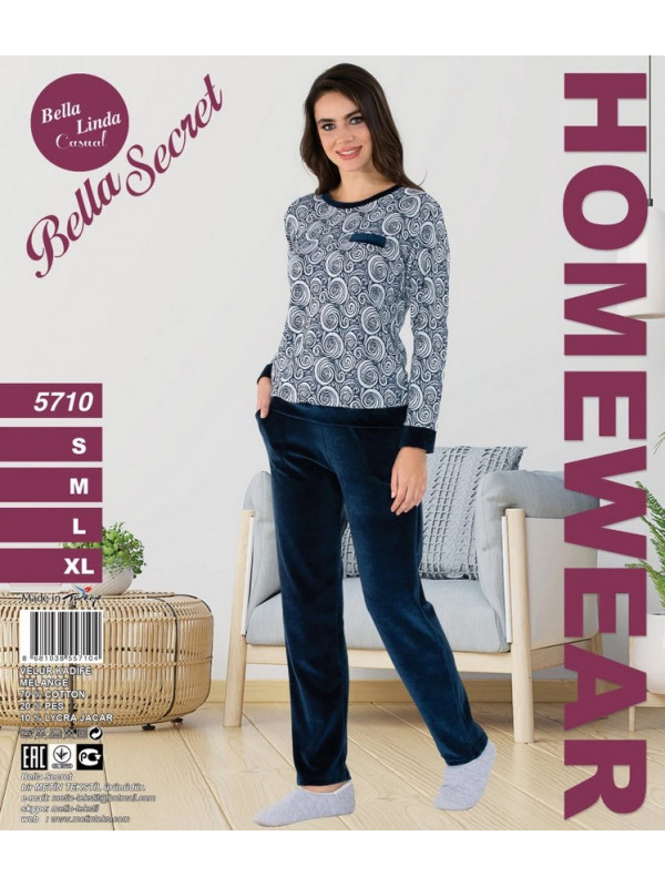 Пижама женская Bella Secret модель 5710 велюр хлопок,  s