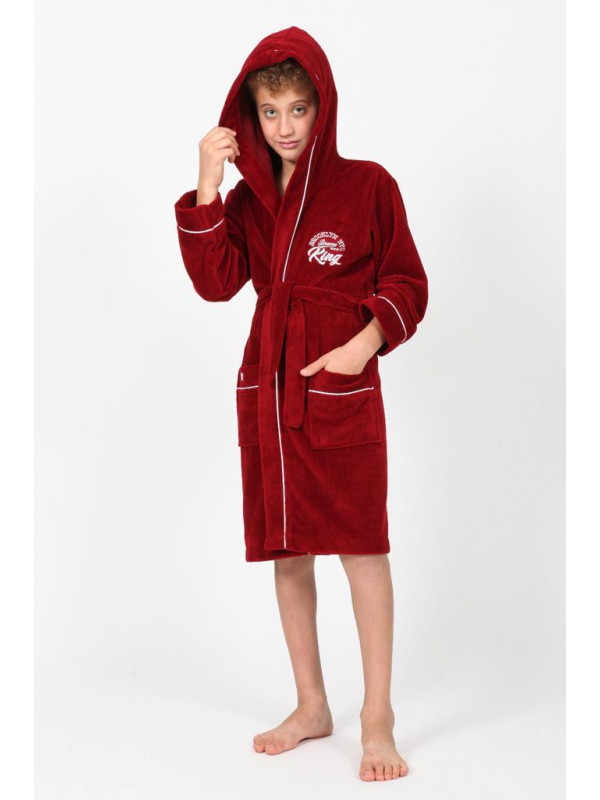 Детский халат для мальчика Nusa хлопок/бамбук, 9-10 лет, рост 134-140,    бордовый