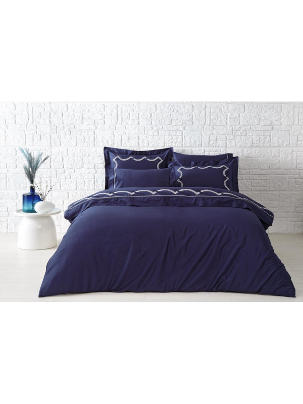 Постельное белье Tivolyo Home Cross lacivert премиум сатин с вышивкой евро