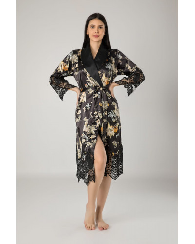 Халат женский nusa шелк модель 15075 siyah cicek, m