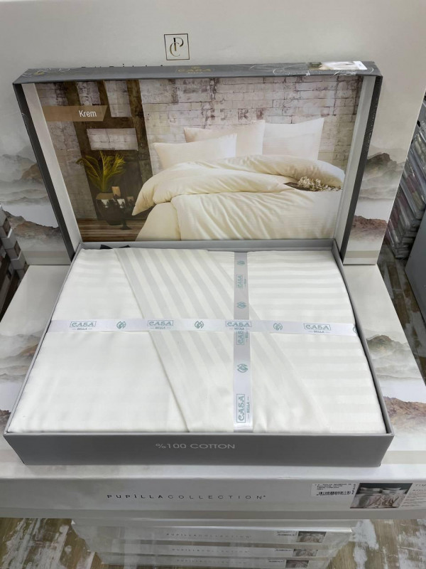 Постельное белье Casa Bella krem страйп сатин евро