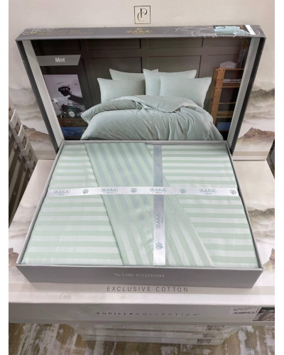 Постельное белье Casa Bella mint страйп сатин евро