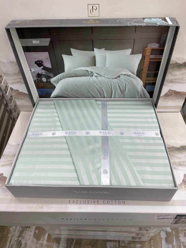 Постельное белье Casa Bella mint страйп сатин евро