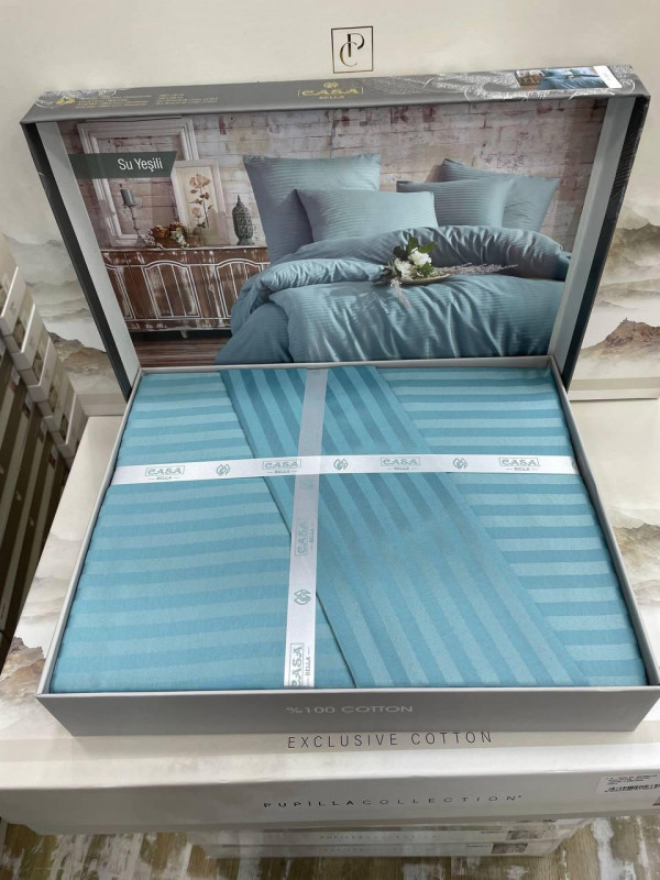 Постельное белье Casa Bella su yesil страйп сатин евро