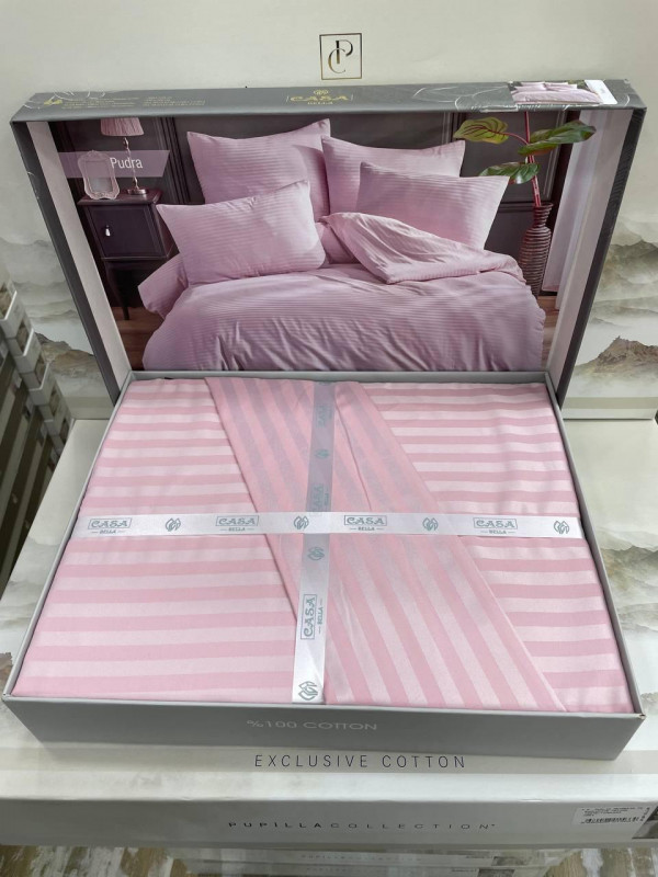 Постельное белье Casa Bella pudra страйп сатин евро