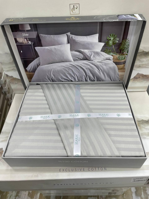 Постельное белье Casa Bella silver страйп сатин евро