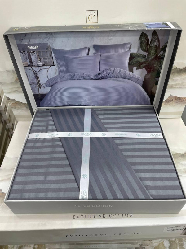 Постельное белье Casa Bella antrasit страйп сатин евро