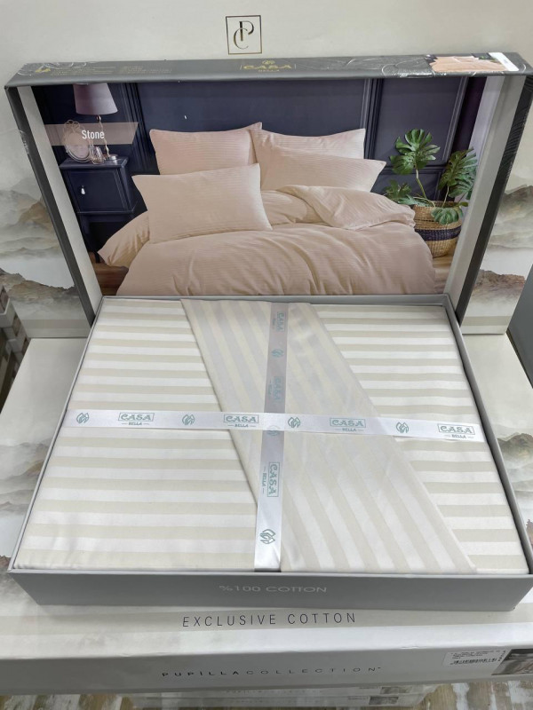 Постельное белье Casa Bella stone страйп сатин евро